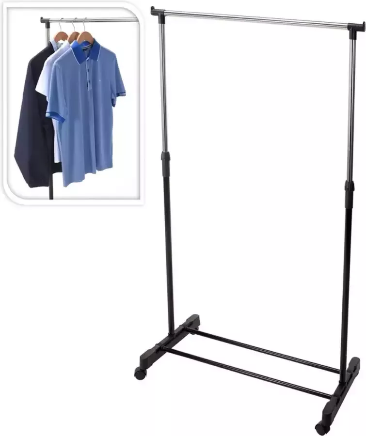 Mobiel kledingrek verstelbaar op wielen zwart metaal 160 cm - Foto 2