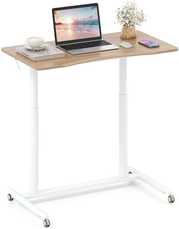 “Mobiel Staand Bureau – C-vormig Hoogte Verstelbaar Met Vergrendelbare Wielen en Metalen Frame”