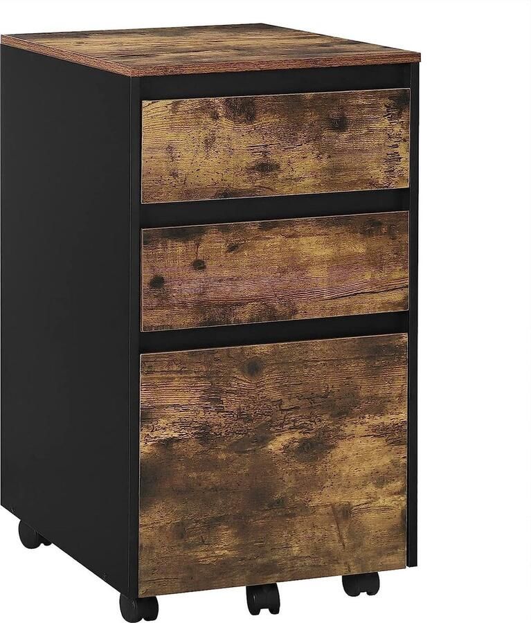 Rootz Living Rootz Mobiele archiefkast Kantooropslag Rollende archiefkast Flexibele plaatsing robuust en duurzaam efficiënte opslag Vintage houtnerf + zwart 40 cm x 70 cm x 40 cm