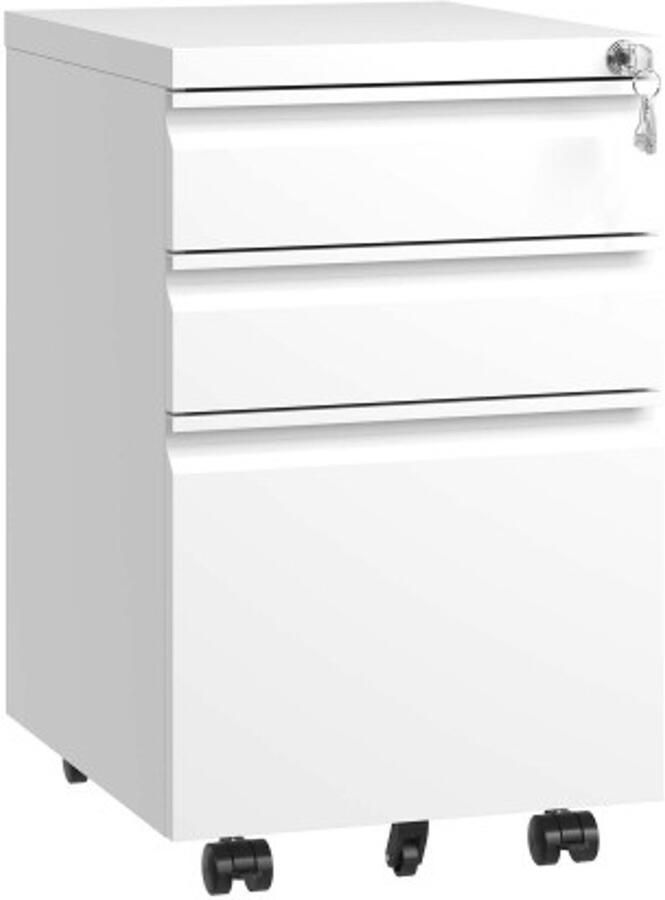 Mobiele archiefkast met 3 laden en slot Metalen archiefdozen voor thuiskantoororganisatie Letter Legal en A4 wit H60 cm × B37 3 cm × D44 cm