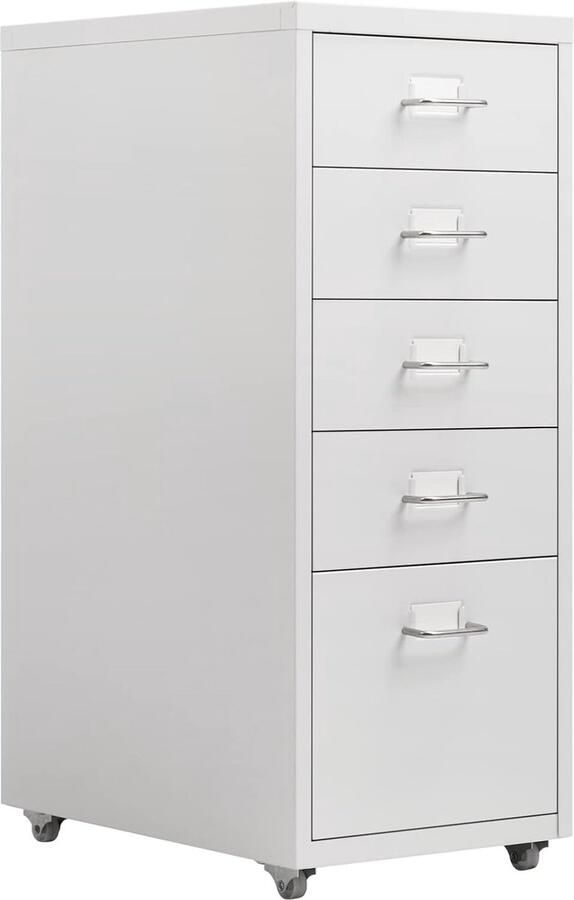 Mobiele archiefkast met 5 laden archiefkast rollende archieforganizer metalen opbergkast met wielen voor thuis kantoor en school wit