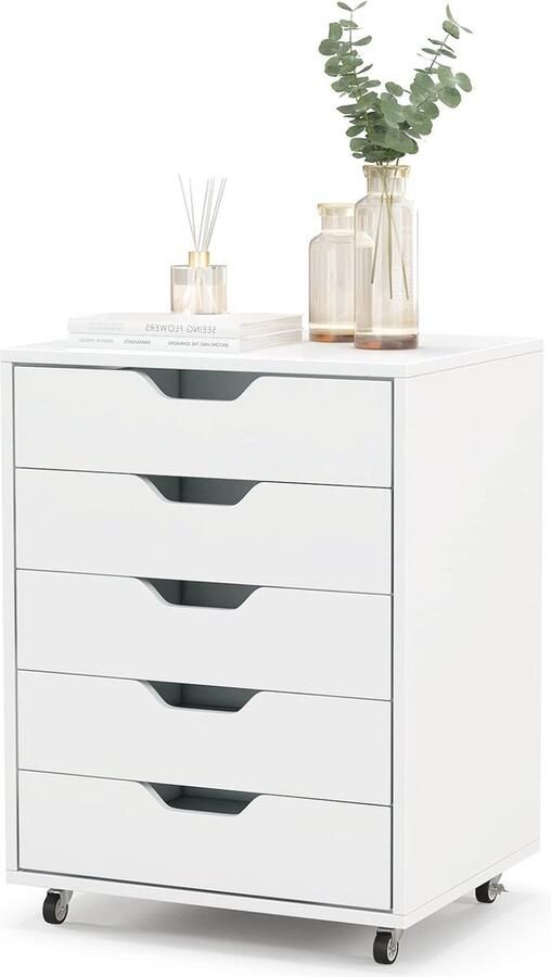 Mobiele Archiefkast met 5 Laden en Wielen Bureaucontainer voor Thuis en Kantoor
