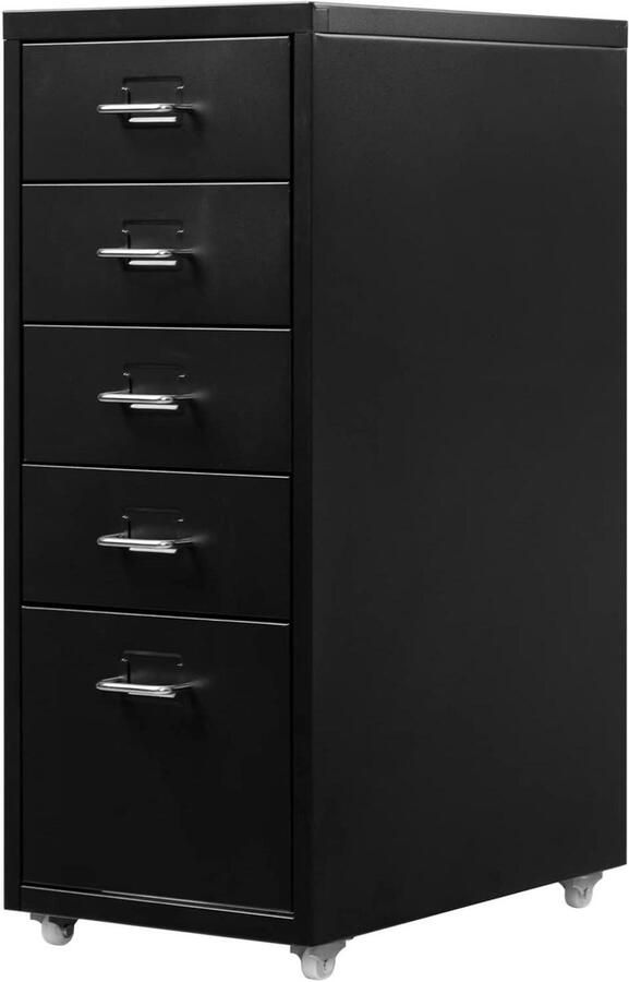 Mobiele archiefkast met 5 laden rolbare organisator voor kantoor zwart met wielen