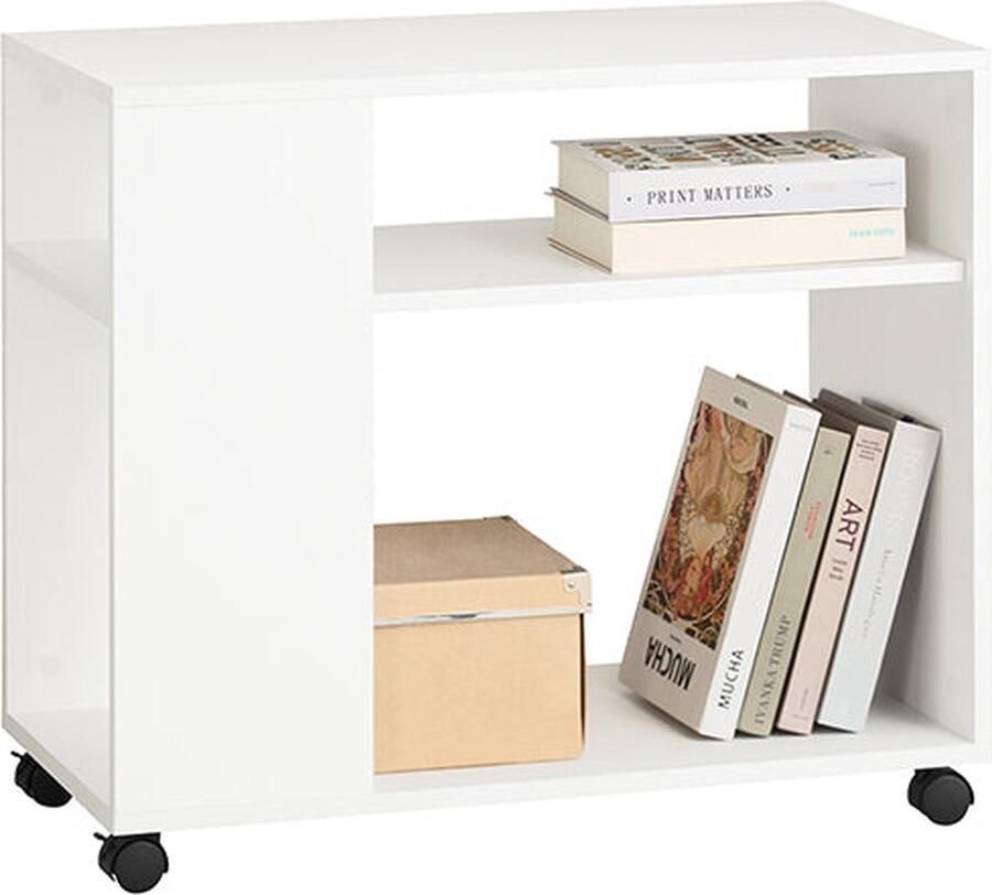 Rootz Living Rootz Mobiele bijzettafel Printerstandaard Salontafel Krasbestendig melamine Veelzijdige opslag Gemakkelijke mobiliteit 70 cm x 35 cm x 60 cm