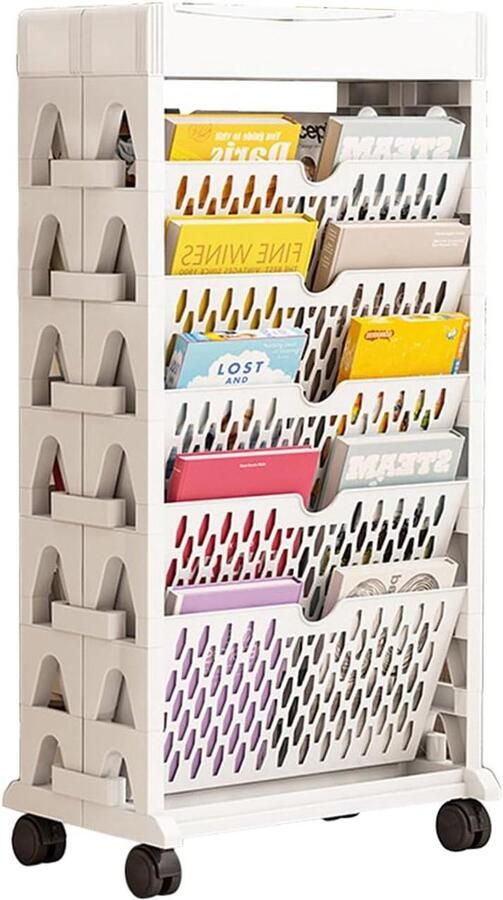 Mobiele boekenkastwagen Afneembaar en 5-traps Wit met wielen Boekenkast kind