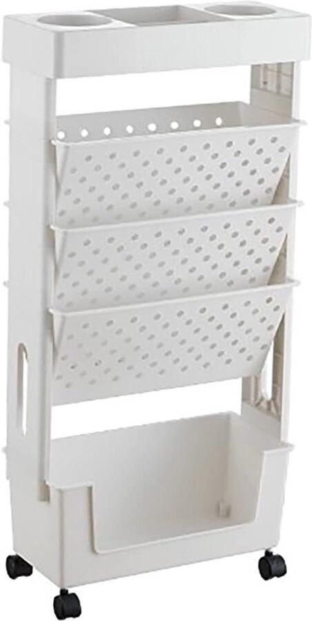 5 Tier Removable Mobile Bookshelf Trolley with Wheels- Kids Students Teachers Adults Multifunctional Detachable- White
