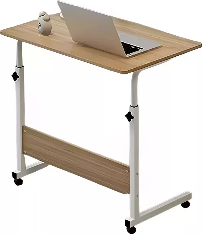 Mobiele Bureau- Laptop Tafel Mobiele 1 Persoons Eettafel Tafel Op Wielen Computer Tafel Donker Hout