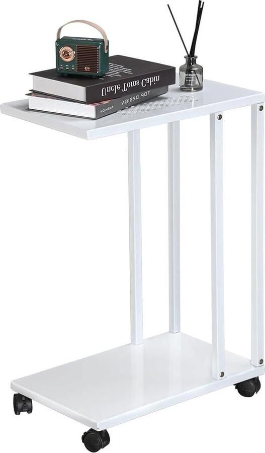 Mobiele C-vormige bijzettafel met afsluitbare wielen voor bank en woonkamer wit Bijzettafel - Foto 2