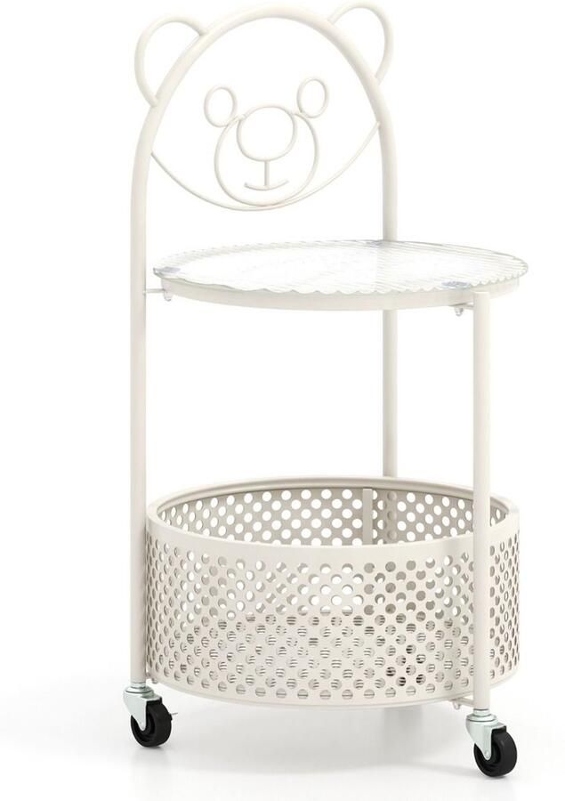 Mobiele glazen salontafel – Ronde 2-laags bijzettafel met Bear Design mand en wielen goud