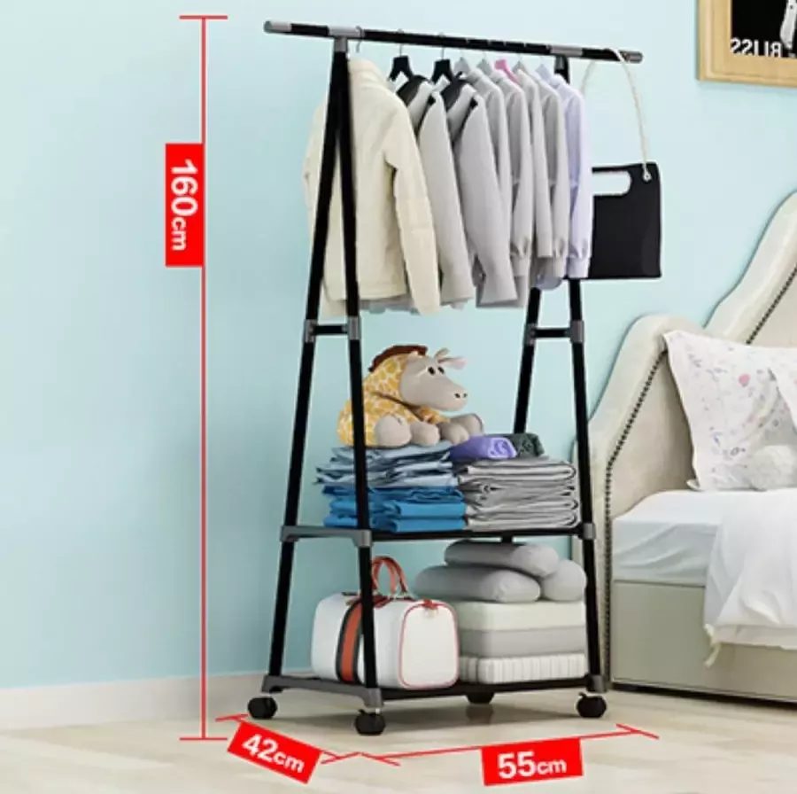 Mobiele Kledingrek met Wieltjes Kleding Hang en Legkast Kleren Hangen Compacte Garderobe Zwart