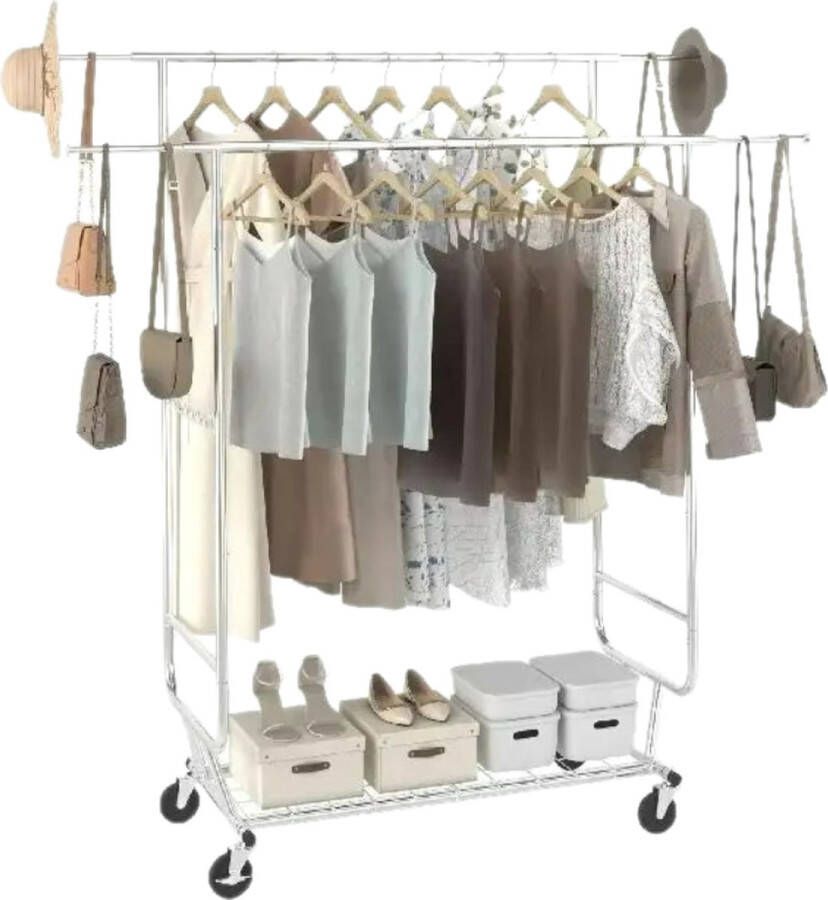 Mobile Clothes rack Drying rack Laundry rack Kledingrek op wieltjes 101 x 40 x 151 cm Modern Zilver