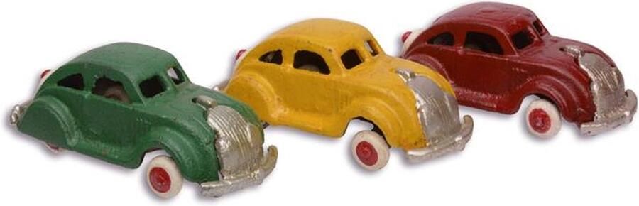 Modelauto s Gietijzer set van 3 – decoratieve vintage metalen auto in zwart – stoere industriële woondecoratie voor bureau plank of vitrinekast