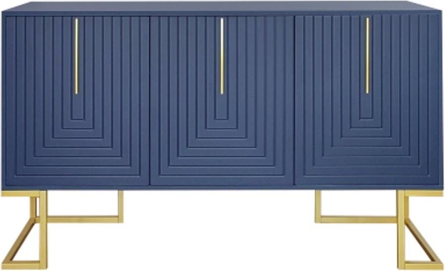 GOTAGEE Modern 3-deurs dressoir met verstelbare planken U-vormige kastdeuren metalen handgrepen en onderstel voor eetkamer en keuken (marineblauw)