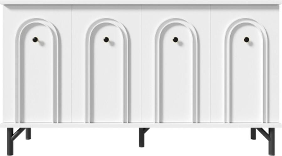 GOTAGEE Modern 4-deurs dressoir – Wit 140 cm – Stijlvol design 3D gebogen front verstelbare planken – Veelzijdige opbergruimte voor de woonkamer eetkamer en hal