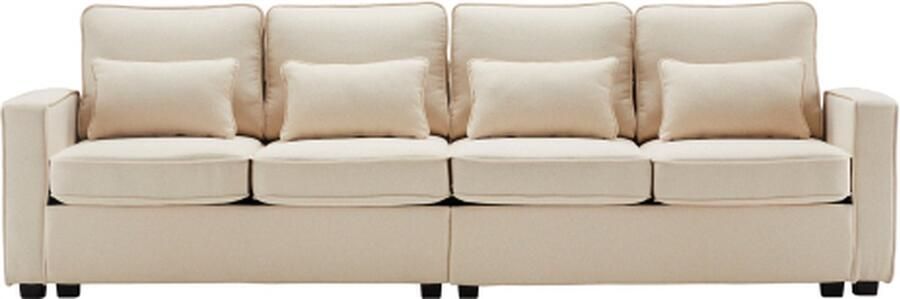 Zonder merk Gotagee Modern 4 Zits Bank Van Linnen Stof Beige 4 Zits Bank Met Armleuningzakken En 4 Kussens Eenvoudige Stijl Bank Geschikt