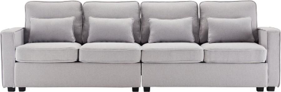 Zonder merk Gotagee Modern 4 Zits Bank Van Linnen Stof Grijs 4 Zits Bank Met Armleuningzakken En 4 Kussens Eenvoudige Stijl Bank Geschikt