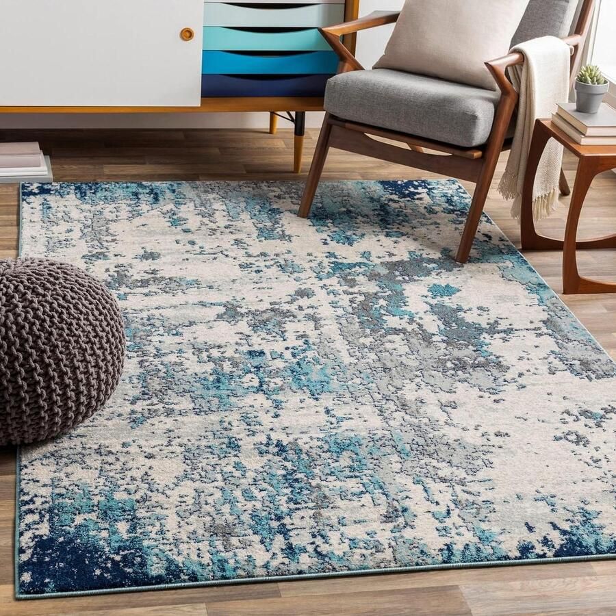 Modern Abstract Donkerblauw-Aqua Tapijt 5'3 x 7'3 met Artistic Weavers