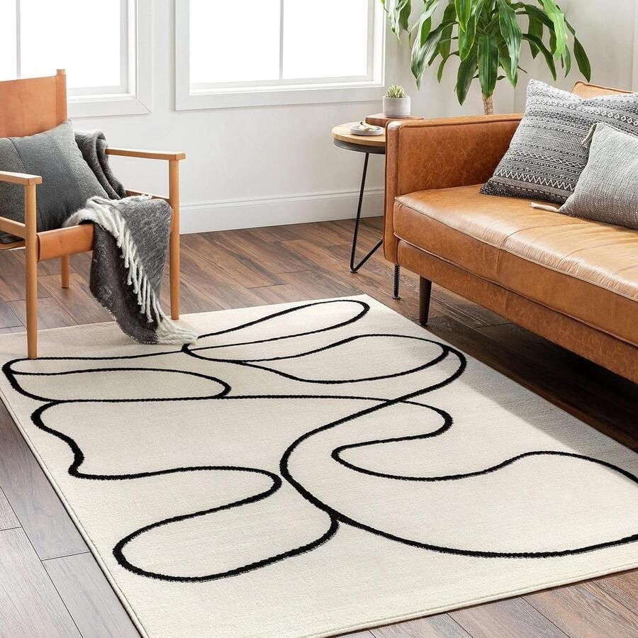 Modern Abstract Marmerlook Vloerkleed Woonkamer Eetkamer Slaapkamer Zacht Tapijt Groot Formaat Zwart 152 x 213 cm