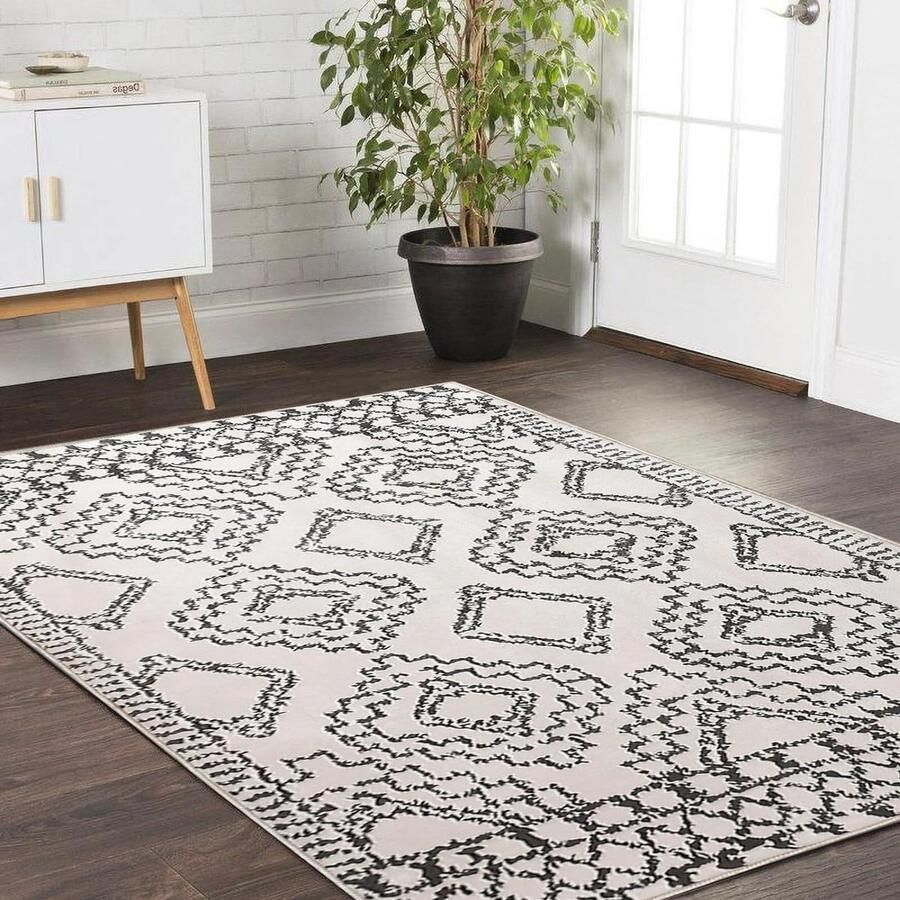 Modern abstract Marokkaans geometrisch tapijt antislip laagpolig groot formaat woonkamer en slaapkamer