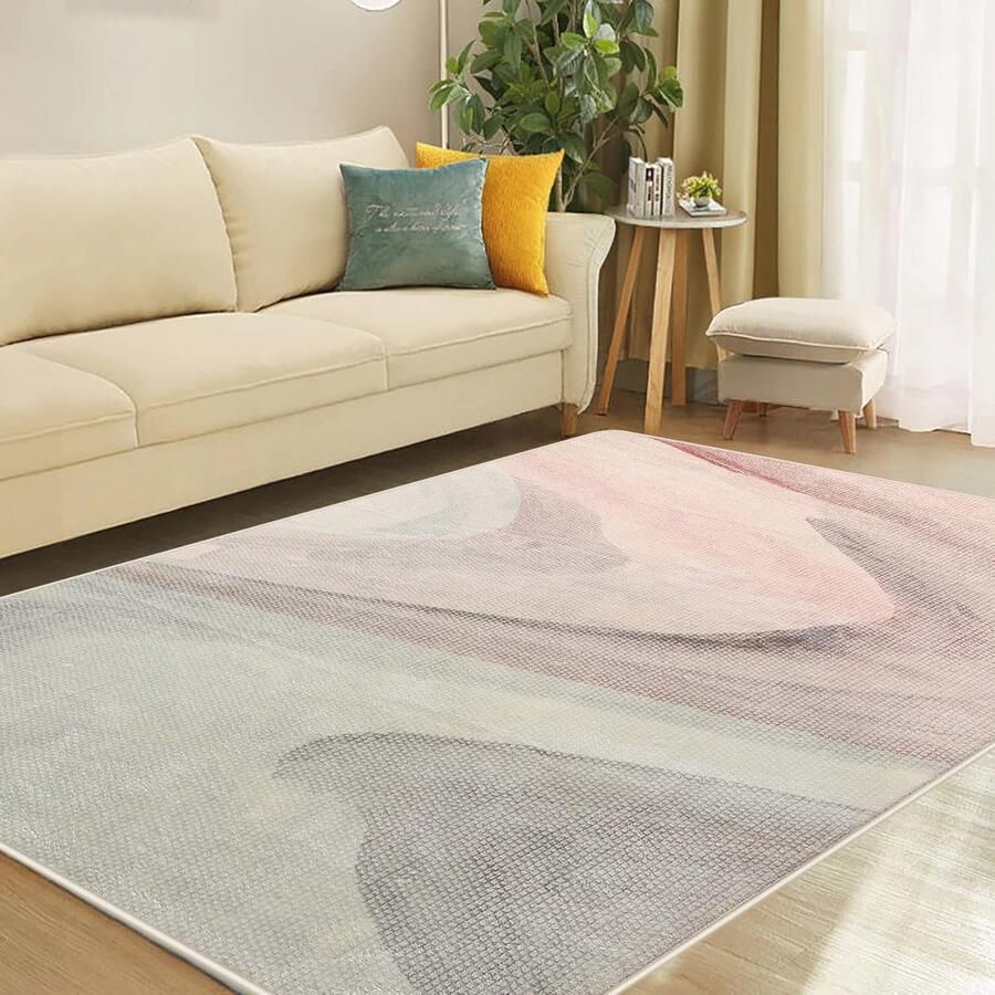 Modern Abstract Tapijt voor Woonkamer en Slaapkamer Zacht en Antislip (Grijs Roze 160 x 200 cm)