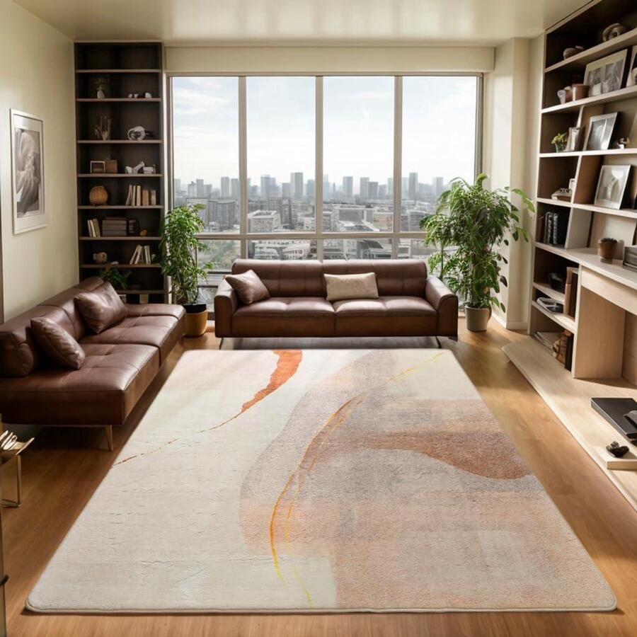 Modern abstract tapijt zachtpolig vloerkleed 200 × 300 cm bruin goud