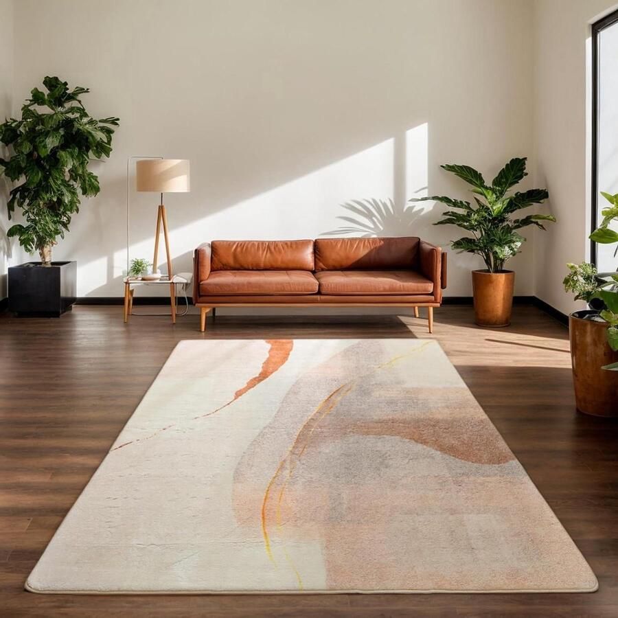 Modern Abstract Vloerkleed Antislip 1 stuk Bruin Goud 200 × 250 cm