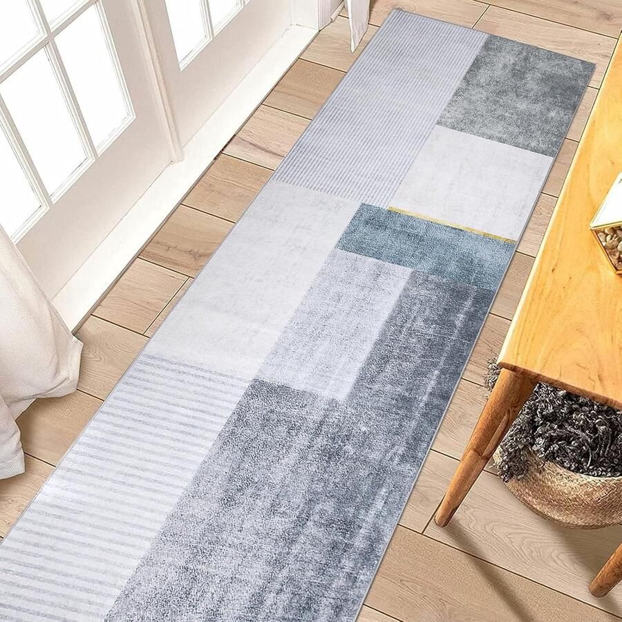 Modern abstract vloerkleed antislip 1 stuk grijs blauw goud 2 6 x 21 cm