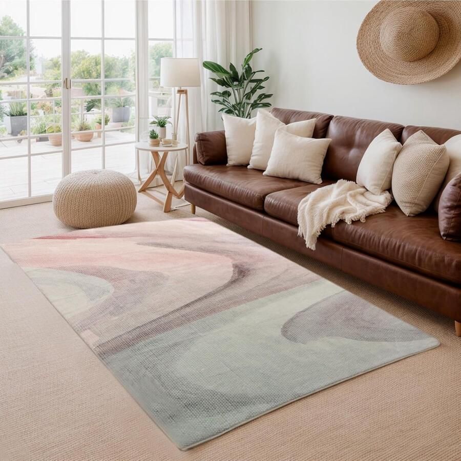 Modern abstract vloerkleed antislip grijs roze 200x300 cm