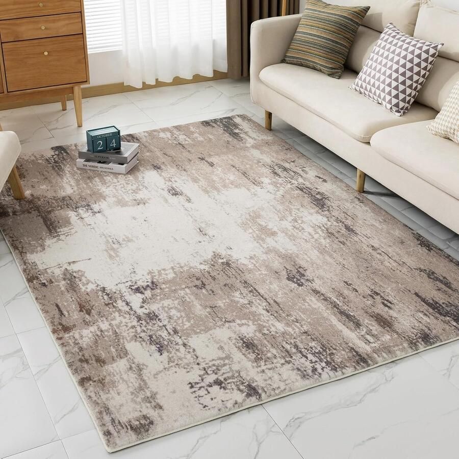 Modern abstract vloerkleed antislip tapijt voor ruimtes 1 stuk bruin 80 x 150 cm