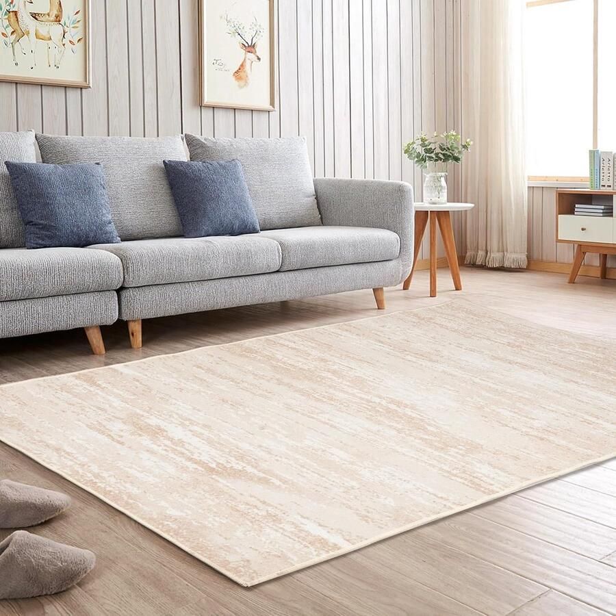 Modern abstract vloerkleed wasbaar en vlekbestendig 80 x 160 cm beige