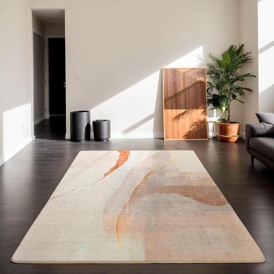 Modern Abstract Vloerkleed Zachtpolig Geschikt voor Woonkamer en Slaapkamer 1 stuk Bruin Goud 160 x 200 cm