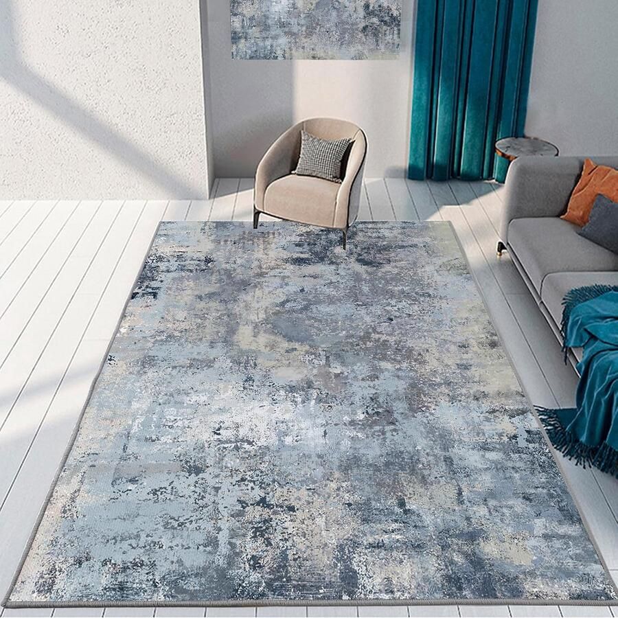 Vloerkleed Woonkamer Tapijt Abstract Kamer Decoratie Wasbaar Antislip 200 x 300 cm Blauwgrijs