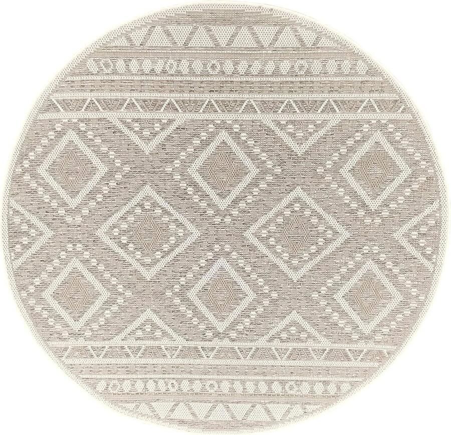 Modern Boheems Tapijt Adora Rond 160 cm Geschikt voor Binnen en Buiten Vlak Design voor Keuken Eetkamer Balkon en Terras Mia's Tapijten Beige 760 2