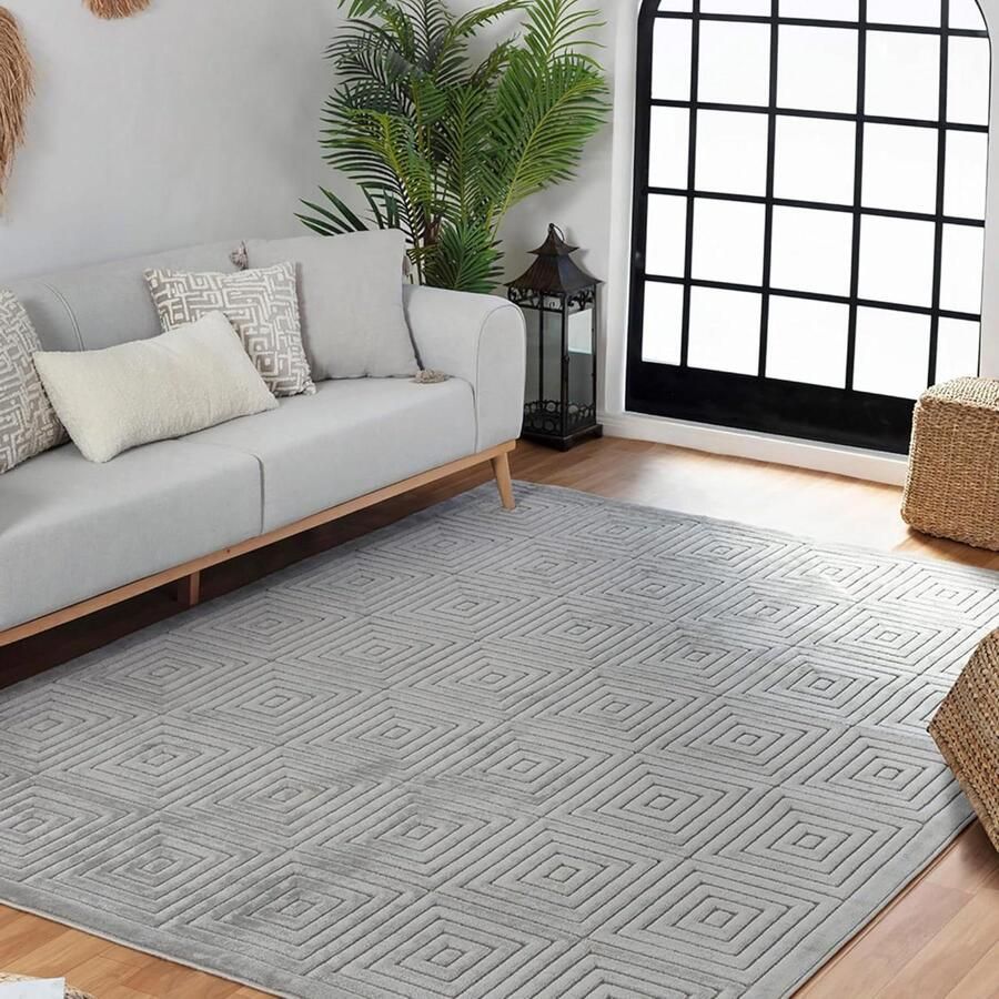 Modern Boho Tapijt Geometrisch Patroon Zacht Scandinavisch Oosters 120 x 170 cm Grijs