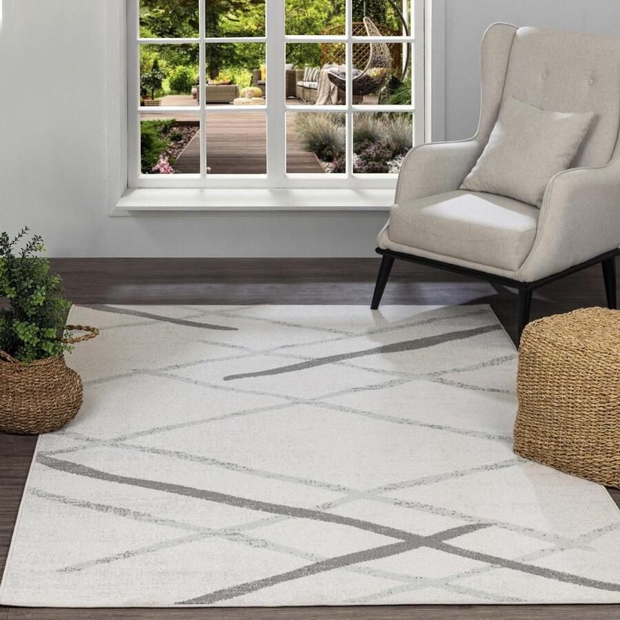 Modern Boho-Tapijt voor Slaapkamer Zagreb Vloerkleed Geometrisch Patroon Zacht Scandinavisch Tapijt Grijs Wit Zilver 120 x 170 cm