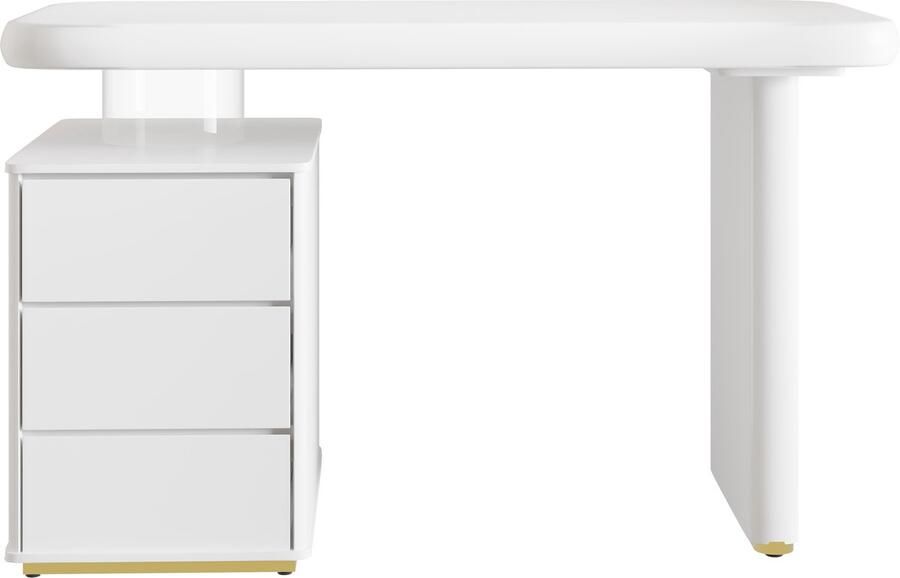 Modern Bureau 117×50×74 cm – Volledig gelakt wit Wolkenvorm 3 Lades Verzwaarde tafelblad en poten Afgeronde hoeken Stabiel volledig gelakt bureau Frans Bureau