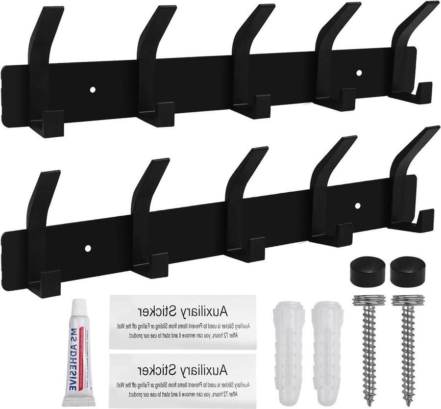 Moderne zelfklevende wandgarderobe (2 stuks) met haken voor jassen mantels hoeden en sjaals