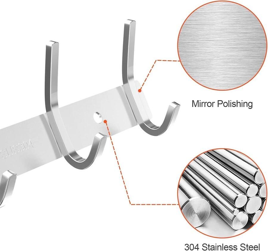 Modern Clothes Hook Frame Wall Brushed Look Double Hooks Coat Hooks Clothes Hooks with 6 Hooks For Kitchen Bedroom Office