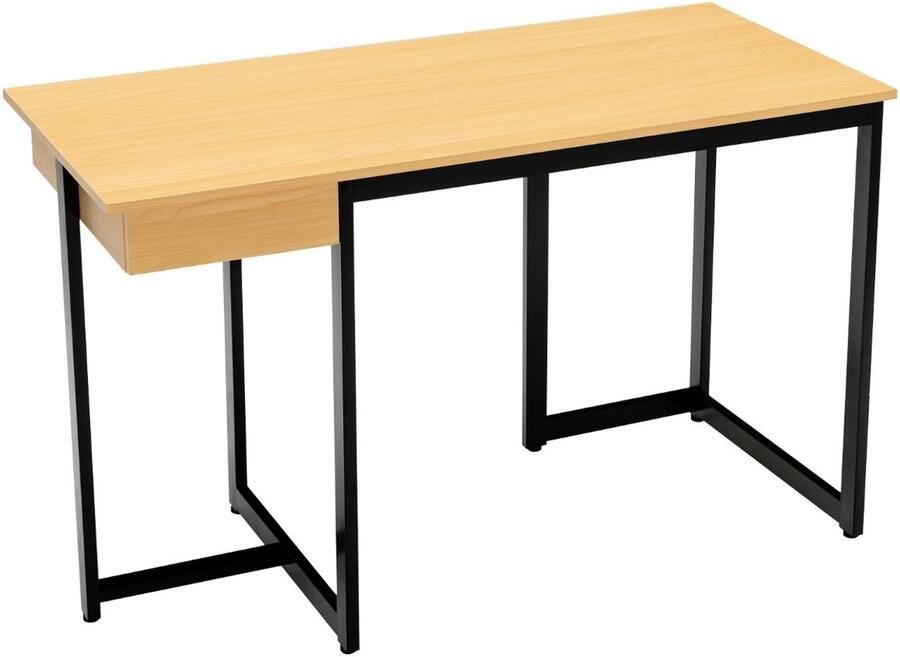 Modern Computerbureau 120x55 cm Kantoorwerkstation met Lade Metalen Frame en Verstelbare Voetsteun Natuurlijk