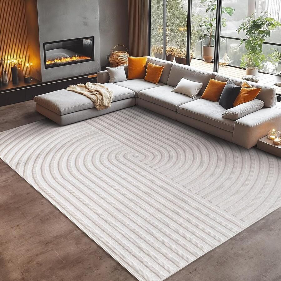 Modern Crèmekleurig Buitentapijt Wasbaar en Weerbestendig 200x290 cm Perfect voor Binnen en Buiten