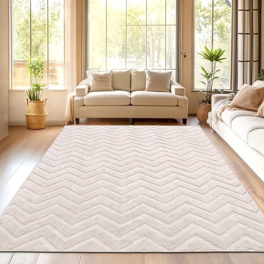 Modern Crèmekleurig Vloerkleed Voor Woonkamer en Slaapkamer 160 x 230 cm Machinewasbaar