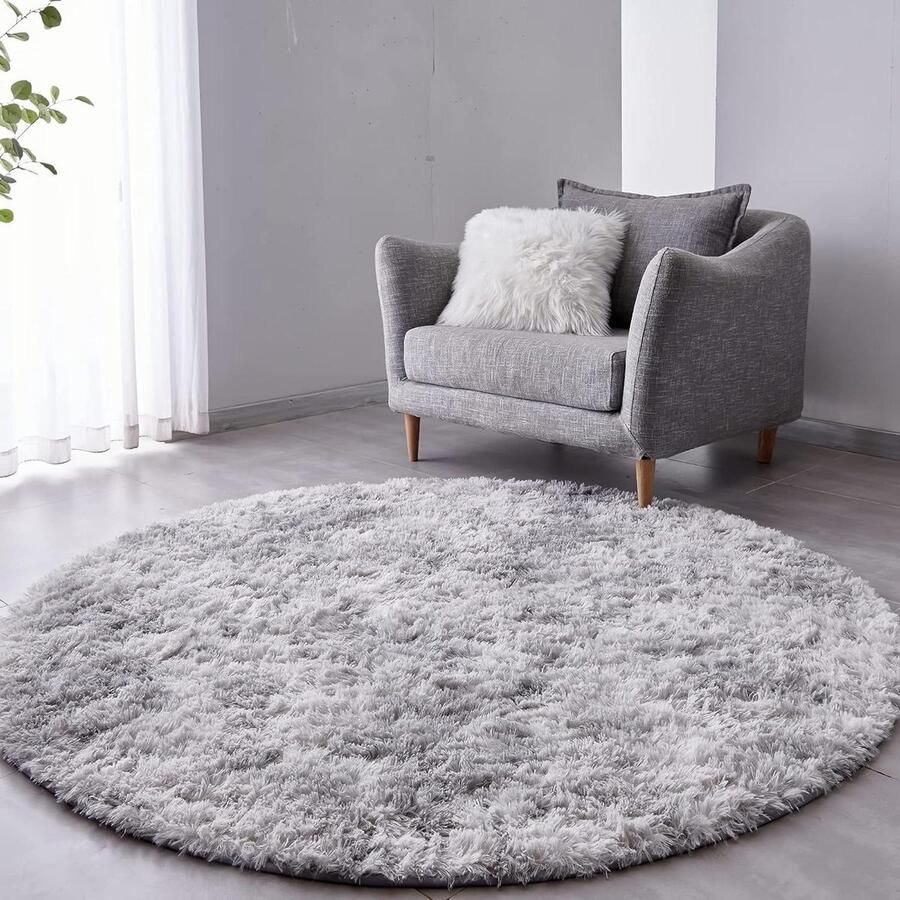 Modern decoratief rond shaggy tapijt groot formaat antislip voor woonkamer slaapkamer Ø 120 cm lichtgrijs