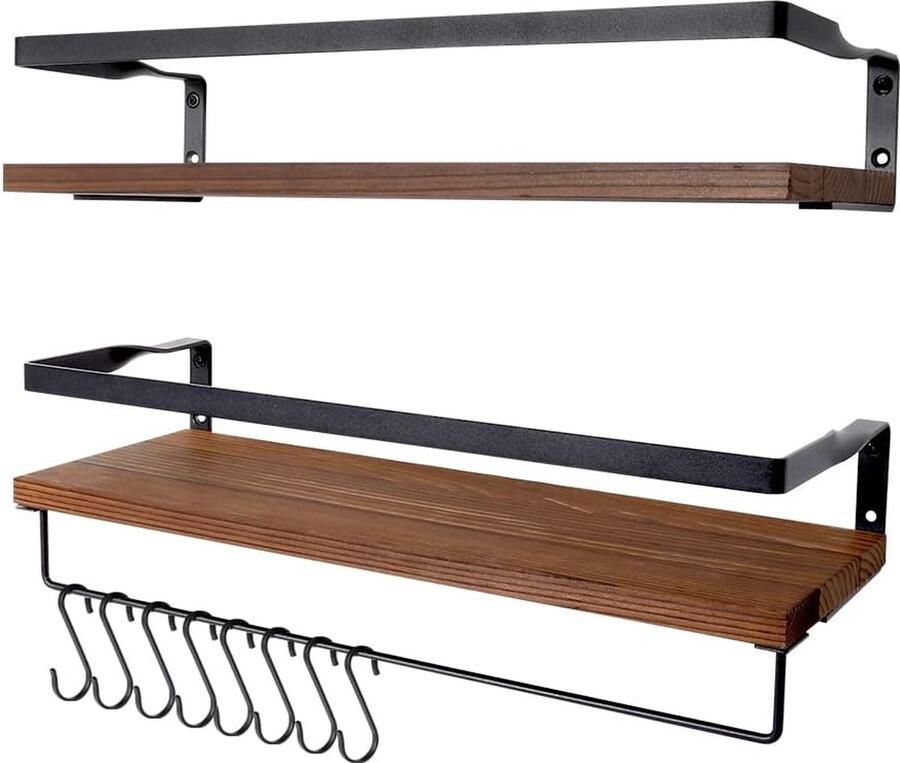 Zwevend houten rek rustiek wandrek set van 2 42 x 15 5 x 7 5 cm