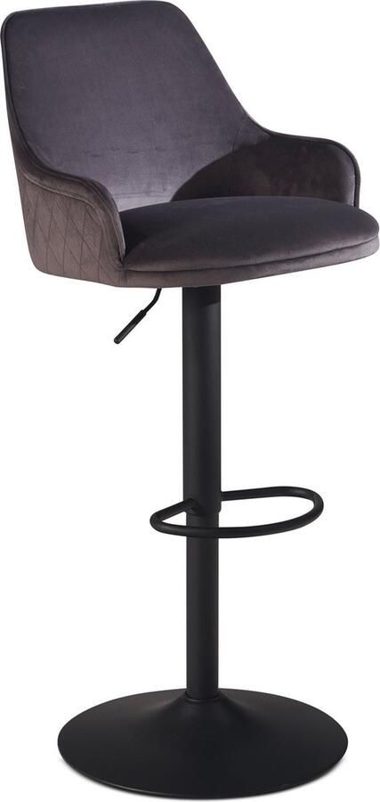 Rootz Living Rootz Modern Design Barkruk Fluwelen Zitting Diamant Quilting Metalen Trompet Onderstel 45cm x 86-106cm x 45cm Grijs 360° Rotatie 100kg Capaciteit