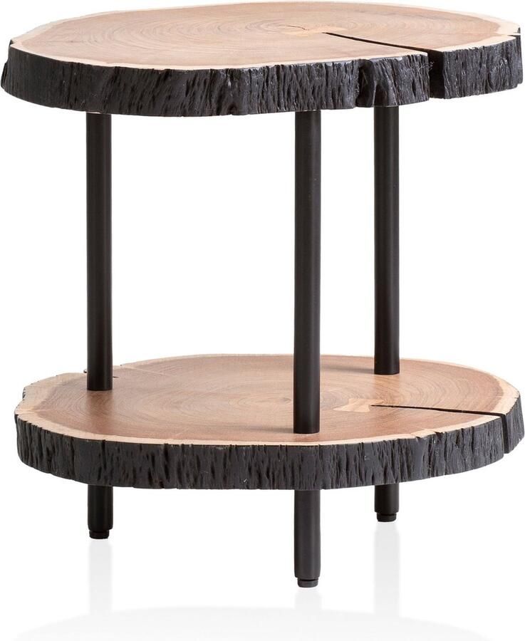 Rootz Living Rootz Modern Design Bijzettafel Houten Snijtafel Handgemaakte tafel Massief hout en metaal 45 cm x 45 cm x 50 cm Uniek natuur Beschermende vernis Multifunctioneel gebruik Antislipnoppen 25 kg laadvermogen