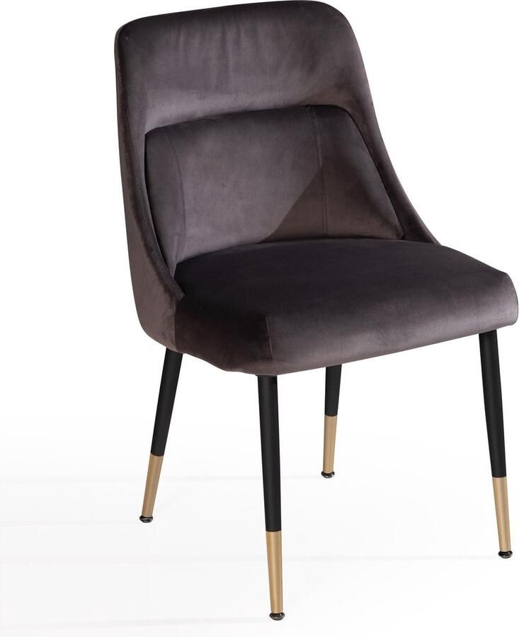 Rootz Living Rootz Modern Design Eetkamerstoel Keukenstoel Fluwelen bekleding Metalen poten 49cm x 85cm x 56cm Grijs en Goud Comfortabele vulling Vlekbestendig Eenvoudige montage