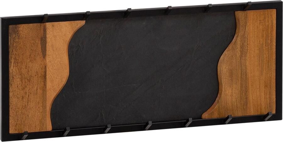 Rootz Living Rootz Modern Design Kapstok Wandkapstok Robuuste haken Houtnerf en steenlook 80cm x 36cm x 6cm Handgemaakt Mangohout Zwart metalen frame Uniek design Eenvoudige montage