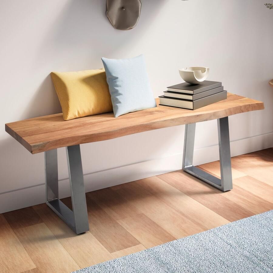 Modern Design massief houten bank Halbank Ingangsmeubilair Trapeziumvormige metalen poten Acaciahout 120 cm x 40 cm x 45 5 cm