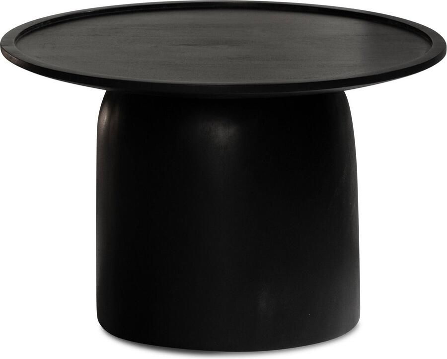 Rootz Living Rootz Modern Design Salontafel Ronde Tafel Drumframe Handgemaakt Mangohout Zwart Uniek Beschermende vernis Opstaande rand 60cm x 60cm x 40cm