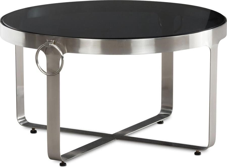 Rootz Living Rootz Modern Design Salontafel Ronde Tafel Eigentijdse Tafel Zwart Gespiegeld Blad Handgemaakt 60cm x 60cm x 34cm